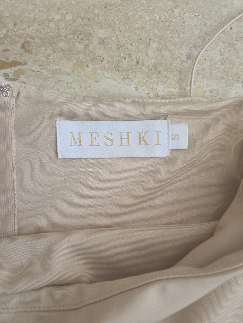 Meshki Sleeveless Beige Bodycon Dress with Spaghetti Straps - Picture 2 of 4